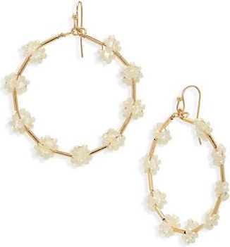 Cara Beaded Flower Hoop Earrings in Ivory at Nordstrom Rack