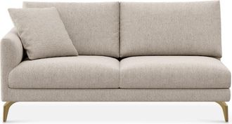 Castlery Lena Left Arm 2 Seater Sofa Customized, Performance Classic Twill Light Grey Brass Legs, Spill Resistant, Removable Covers for Castlery