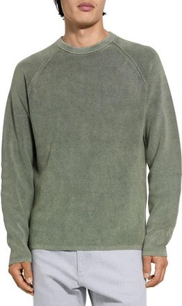 Theory Washed Crewneck in Cotton Sweater in Washed Light Ivy at Nordstrom, Size Xx-Large