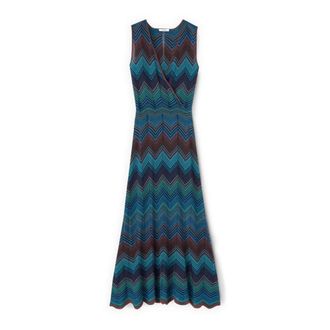 Motivi Lange aansluitende jurk in fijne visgraat breiwerk - Dames - Kleedjes - Blauw - S - Nylon - Kleedjes
