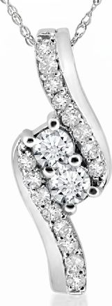 Pompeii3 3/4 Ct TDW Diamond Forever Us Two Stone Pendant Necklace in White or Yellow Gold