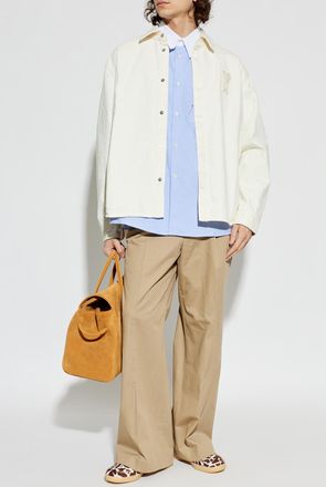 Ami Denim Jacket With Logo Patch, Mens, Cream