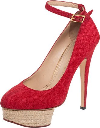 Charlotte Olympia Red Canvas Dolly Platform Pumps