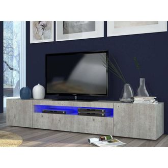 Dmora Mobile da soggiorno Porta tv, Made in Italy, Supporto per tv da salotto a 3 ante e ripiani, cm 200x40h37, colore Cemento, con luce led blu, con