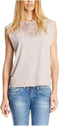 Pepe Jeans London Geborduurde Mouwloze Regular Fit Top - Dames - Tops zonder mouwen - Beige - XS - Katoen - Tops