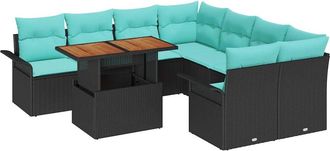 vidaXL Conjunto De Sof&aacute; De Jard&iacute;n 9 Uds. Negro Polirat&aacute;n Vidaxl