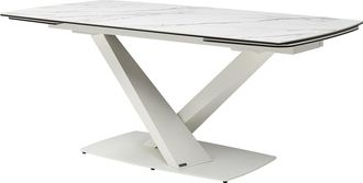 Vente-Unique Mesa de comedor extensible de 6 a 10 personas en vidrio templado, cer&aacute;mica y metal - Efecto m&aacute;rmol blanco - MALATA de Maison C&eacute;phy
