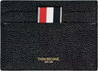 Thom Browne Double Sided Card Holder w/ RWB GG Tab in Pebble Grain Leather 1 - Heren - Portefeuilles - Zwart - ONE Size - Leer - Accessoires