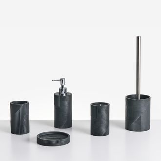 Beliani Beliani - Conjunto De 5 Accesorios De Ba&ntilde;o Jabonera Dispensador De Jab&oacute;n Escobilla De Inodoro Vaso Soporte Para Cepillos De Dientes Negro Sepahua