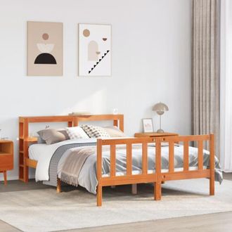 vidaXL Vidaxl - Estructura Cama Con Cabecero Madera Pino Marr&oacute;n Cera 135x190 Cm