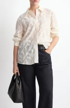 Mango Floral Embroidery Button-Up Shirt in Off White at Nordstrom, Size 2