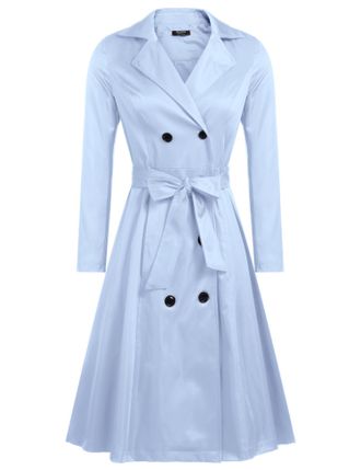 Zeagoo Womens Trench Coats Double-Breasted Long Coat with Belt, Light Blue, M