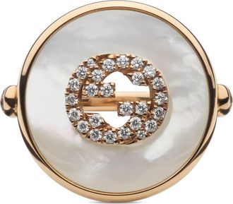Gucci Interlocking ring in roze goud- mop- diamanten- gg pav&eacute; - Dames - Ringen - Geel - 53 MM - Accessoires
