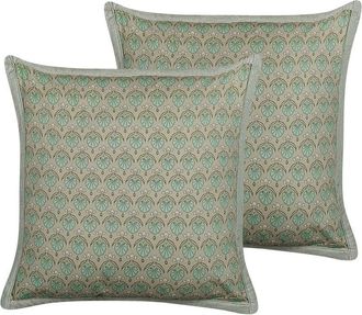 Beliani Set of 2 Decorative Cushions PICTUS Velvet 45 x 45 cm Green Plant Pattern