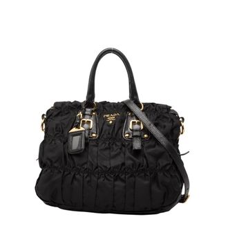 Prada Black Nylon Leather Shoulder Bag Tote Bag (Pre-Owned)