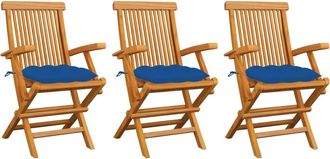 vidaXL Vidaxl - Sillas De Jard&iacute;n 3 Uds Madera Maciza De Teca Con Cojines Azules