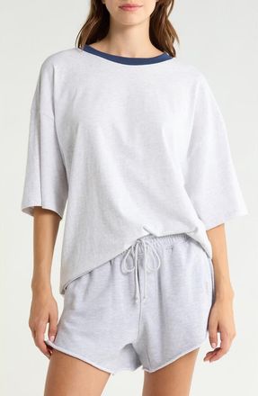 Free People Tackle Heather Oversize Cotton T-Shirt in White Heather Grey at Nordstrom, Size Large