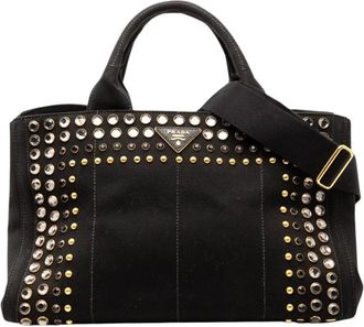 Prada Pre-owned Tote Bags, female, Black, Size: ONE SIZE Pre-owned Embellished Fabric Tote