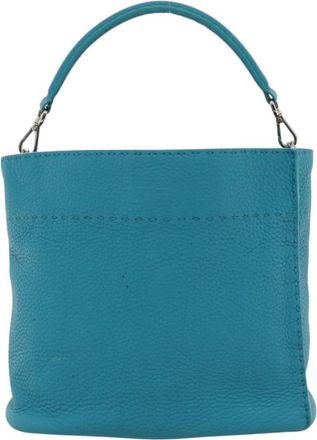 Fendi Selleria Anna Bucket Leather Blue Leather Handbag (Pre-Owned)