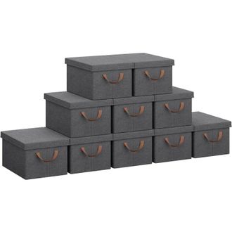 Woltu 10x Cajas De Almacenamiento Con Tapa, Caja 48x29x20cm, Gris, 27l - Woltu
