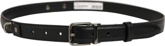 Dolce & Gabbana Leather with Silver-Tone Buckle Belt - Black