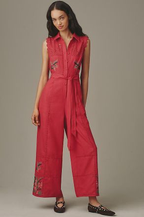 Ranna Gill Belted Crochet Jumpsuit