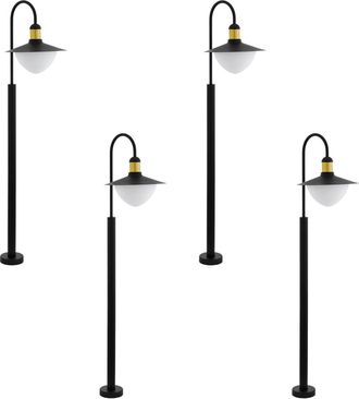 Loops 4 PACK IP44 Outdoor Bollard Light Black & Gold Curved Arm Post 1x 60W E27