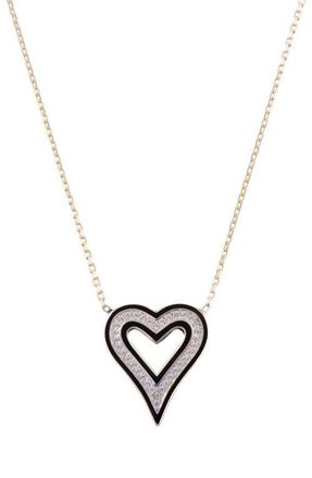 SHYMI Enamel Heart Pendant Necklace in Gold /Black at Nordstrom, Size 18