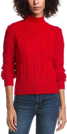 Forté Cashmere Cable Wool & Cashmere-Blend Mock Neck Sweater