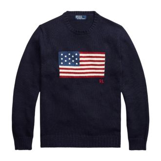 Ralph Lauren Truien & Vesten, Dames, Blauw, XL, Katoen, The Iconic Flag Sweater