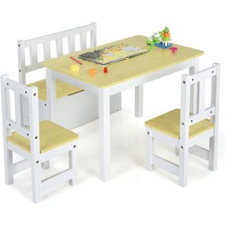 Costway Costway - Set De Mesa Y Sillas Para Ni&ntilde;os, Set 4 Piezas Mueble Actividad De Madera 2 En 1 Infantil, Mueble Multifuncional (natural)
