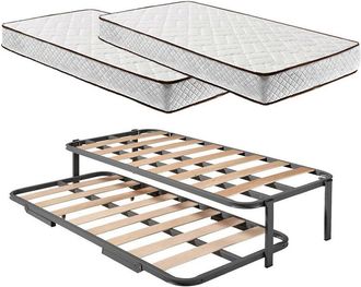 HOGAR 24 Cama Nido 4 Patas con 2 Somieres Estructura Metálica Reforzada + 2 Colchónes Flexitex con Tejido 3D y Aloe Vera, Altura 18 cm, 105x190 cm