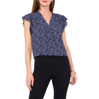 Chaus Print Flutter Sleeve Blouse in Navy/Wht-062 at Nordstrom, Size Medium