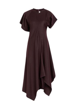 Victoria Beckham Asymmetric Wool Midi Dress - Bordeaux - 6 (UK6 / XS)