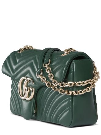 Gucci Womens Shoulder Bag Gg Marmont Green Leather Lamb