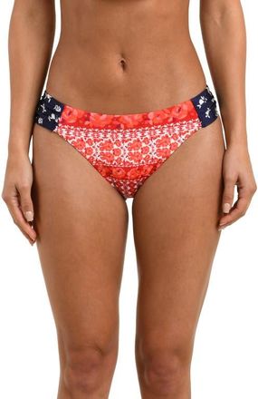 Sunshine 79 Flowers & Stripes Shirred Side Hipster Bikini Bottoms in Red Multi at Nordstrom, Size 12