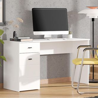 Dmora Escritorio Porven, Un Caj&oacute;n, Un Estante, Una Puerta, 140x50x77h Cm Blanco Mate