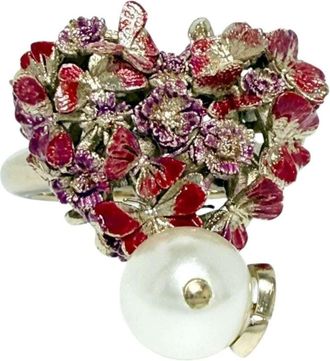 Dior Artificial Pearl Metal Band Ring (Pre-Owned)