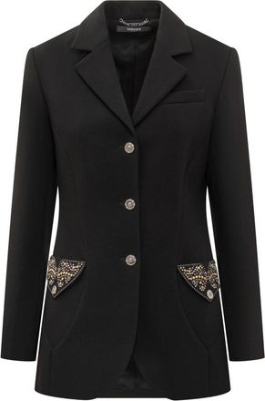 Versace Black Embellished Notched Lapel Blazer