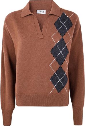 MRZ Maglione in lana con colletto polo - Marrone