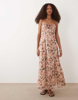 Miss Selfridge Vestito milkmaid lungo a fiori-Multi