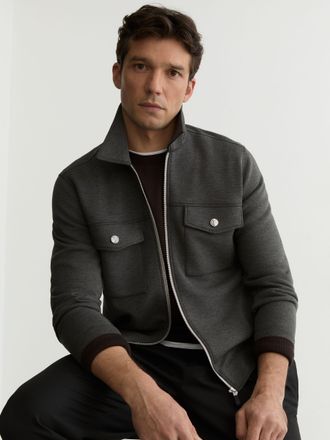 Reiss Charcoal Melange Premium Interlock Zip-through Overshirt, Xxl