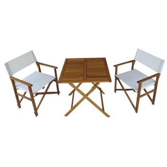 Gardenia Set pieghevole rei, composto da: 2 sedie regista 57x53xh.87 cm, con tessuto imbottito bianco, tavolo 68x68xh74 cm, struttura in legno di