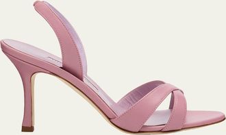 Manolo Blahnik 90mm Callasli Crossover Leather Slingback Sandals