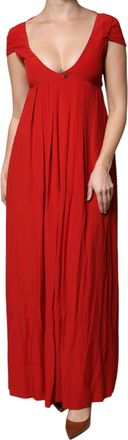 Dondup Red Acetate Short Sleeves Plunging Neckline Maxi Womens Dress (Pre-Owned)