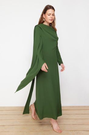 Trendyol Modest Dames Kaki Effen Maxi Lang Stijlvol/Avond Recht Modest Avond Jurken