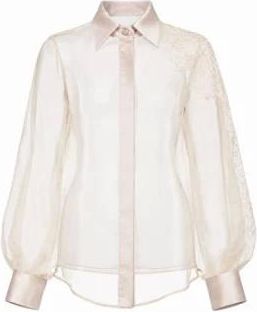 D.exterior Camisa de Organza Transparente con Botones - Blouses & Shirts - Mujer - Blanco - S