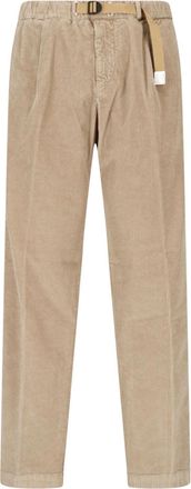 White Sand Beige Pleated Corduroy Straight-Leg Pants