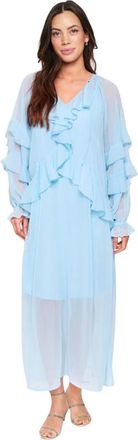 Saint Tropez Chambray Blauwe Jurk met Ruches - Dames - Maxi kleedjes - Blauw - S - Polyester - Kleedjes