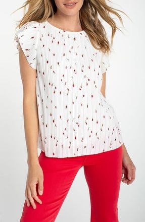 Liverpool L.A. Pleated Flutter Sleeve Top in White/Red Floral at Nordstrom, Size X-Large